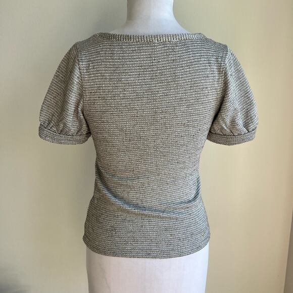 FREE PEOPLE DOUBLE BUBBLE TOP SILVER SCOOP NECK PUFF SLEEVE SWEATER XS - Picture 3 of 8